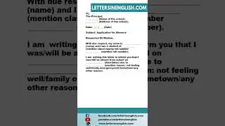 Absent Application for School - Sample Application for Absent in School
