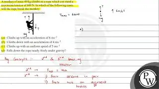 A monkey of mass \( 40 \mathrm{~kg} \) climbs on a rope which can stand a maximum tension of \( ...