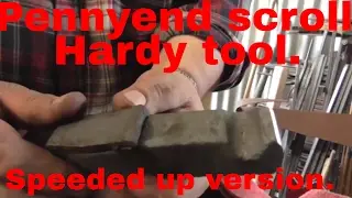 Blacksmithing a Hardy tool to form Penny End (or snub end) scrolls. Complete, but speeded up version