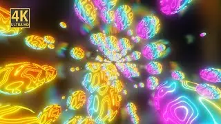 VJ LOOP NEON Glowing Bubble Abstract Background Video 4k Rainbow Color Metallic Tunnel Screensaver