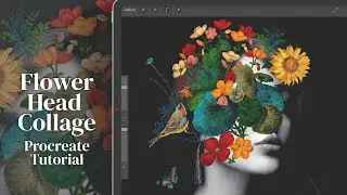 Flower Head Collage Digital Art Procreate Tutorial using Vintage Flower Stamps