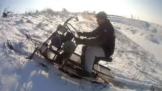 Самодельный снегоход, подъем на гору.