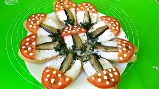 Оригинальные бутерброды «грибочки» к столу. #закуска #бутербродысошпротами