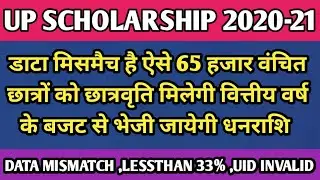 UP SCHOLARSHIP 2020-21🤗डाटा मिसमैच है एेसे 65 हजार वंचित छात्रों को छात्रवृति मिलेगी वित्तीय वर्ष मे