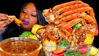 LOBSTER TAILS + SNOW CRAB LEGS + GARLIC BUTTER  , SEAFOOD MUKBANG