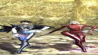 Wide Bayonetta and Jeanne walking but they are always in frame