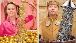 Poor vs. Rich Challenge | Cardboard School for Children
