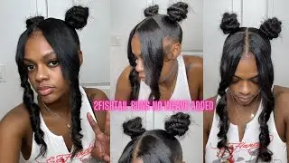 2 Fishtail Buns with Bangs | No Weave Added