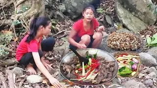 Cooking Spicy Duck Recipe and Eating Delirious while in jungle 