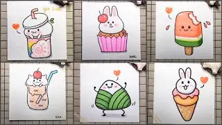 How To Draw Cute Food And Drink (Cake, Milk Tea, Ice Cream...)
