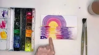 Рисуем закат акварелью. Как нарисовать пейзаж с закатом просто. Урок рисования. Drawing sunset.