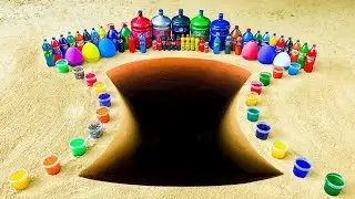 Big Toothpaste Eruption from hole, Chupa Chups, 7up, Schweppes, Sprite, Coca Cola vs Mentos