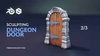Sculpting 3D Dungeon DOOR in Blender 3D | 3d Lowpoly Game Model | Blender Speed Modeling (2/3)