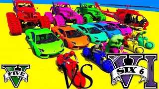GTA 5 vs GTA 6 SPIDERMAN CRAZY CAR RACING ON MONSTER TRUCK!! WITH SUPERHEROS