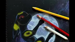 Umbreon and the Moon (Color Pencil on Black Paper Time-lapse)