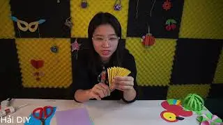 Hướng dẫn làm chiếc quạt giấy nhiều màu chồng lên nhau | Hải DIY