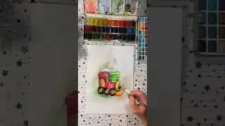 Рисуем ёлочную игрушку. Паровозик- новогодняя игрушка. Акварель
