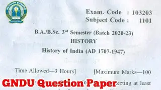 Gndu BA / Bsc 3rd Semester History Question Paper || Ba 3rd semester History Question Paper 2021