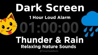 Black Screen TIMER 1 Hour ⛈ Thunder and Rain + 1 Hour Alarm ☂ Sleep Meditation