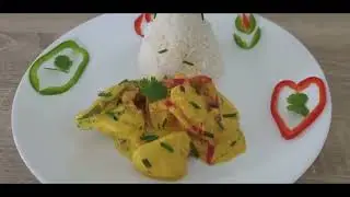 POULET AU CURRY A LA CREME ET RIZ AU PARAOUVI #curcuma #grosthym