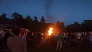 Собака Хаски в венке ночью на Ивана Купала