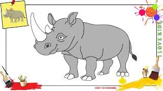 How to draw a rhino SIMPLE, EASY & SLOWLY step by step for kids