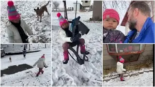ATHENA FIRST SNOW | JUNIE PLAYS CATCH WITH THE DOGS IN THE SNOW