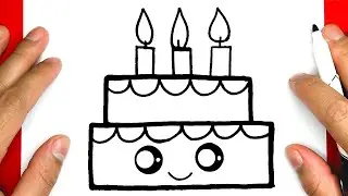 CARA MENGGAMBAR KUE ULANG TAHUN LUCU SEDERHANA - HOW TO DRAW A CUTE BIRTHDAY CAKE - HUYN DRAWING