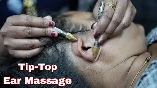 Closeup Female Ear Massage ASMR | Lady Barber Chaitali Doing Ear Massage With Pin Pen Tool