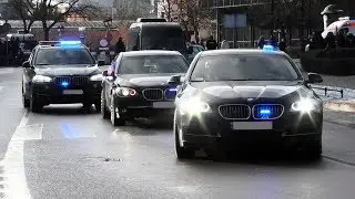 Multiple Police and Secret Service convoys and escorts on lights and sirens