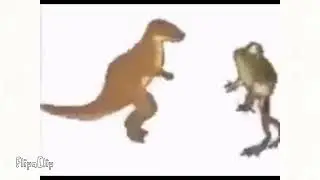 Dinosaurio y una rana bailando