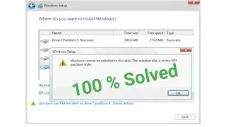 Windows Connot be installed to this disk.The selected disk is of the GPT partition style | Tamil