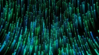 Abstract #background  with glowing blue and green light trails from space stars or particles