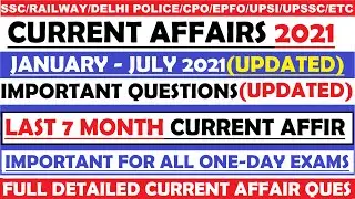 Current Affair 2021 | Jan - July 2021 | Important Current Affair Questions | Current Affair Quiz |