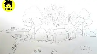 How To Draw A Village Scenery Step By Step For Beginners | Landscape Drawing | Drawing Tutorial
