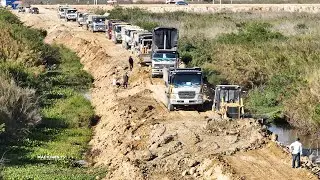 WOW!! Huge Land Filling Up More Dump Truck Stuck In Entrance Road  For Heavy Loading Working Skills
