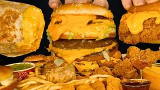 ASMR MUKBANG DOUBLE BIG MAC BURGERS CHIPOTLE GIANT BURRITO KFC CRISPY CHICKEN & FRIES | WITH CHEESE
