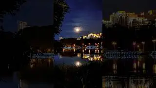 Как круто сфотографировать дома на реке и луну ночью 