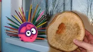 Классная идея поделки из дерева для ребенка. Ёжик карандаш