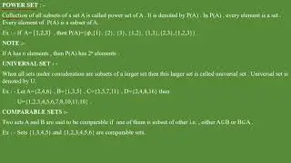 Power set | Universal set | Comparable sets | Set | Class-11 | Maths