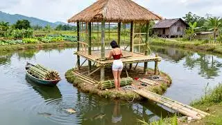 TIMELAPSE | Building a Beautiful Bamboo Cabin on a Small Island in the Fish Pond