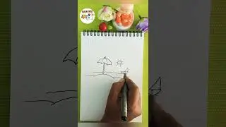 simple beach scenery drawing #drawing #simple #beach #scenery #draw #shorts #easy #shortvideo #short