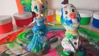 FROZEN Elsa DRAWS RAINBOW finger paints . FROZEN!