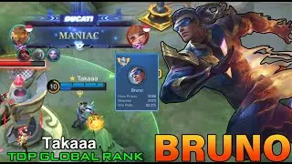 MANIAC!! Bruno 90..2% Win Rate Perfect Shutdown - Top Global Rank ByTakaaa  | MOBILE LEGEND.