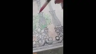 Metallic Watercolor Floral Ink Line & Wash Create Shimmery Paintings #shorts