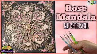 Pink Roses Stained Glass Mandala Dot Art Painting on Canvas Tutorial