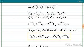 Deriving vandermonde's identity