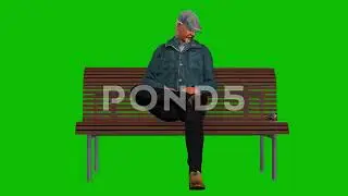 Green Screen Old Man Sitting On Park Bench Watching Sparrow Animation