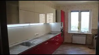 Кухня глянец. Фасады МДФ покраска. Низ красный, верх белый. Фурнитура Blum. Столешница пластик. Киев