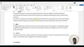 Jumping statement using for loop continue,break,return,goto